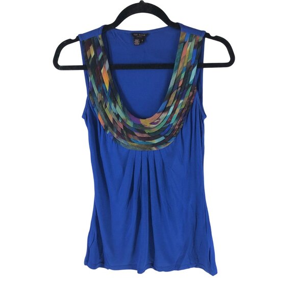 Ted Baker London Womens Top Scoop Neck Pleated Sleeveless Blue Green Size 1 US 4 - Picture 1 of 4